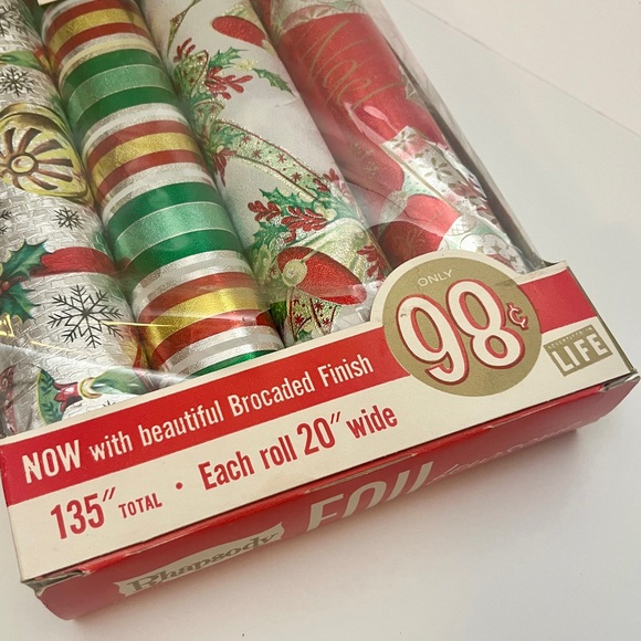 Vintage 1950’s “Rhapsody” Festive Foil Foursome Wrapping Paper and Tags Set🎅🏻 - Picture 4 of 13